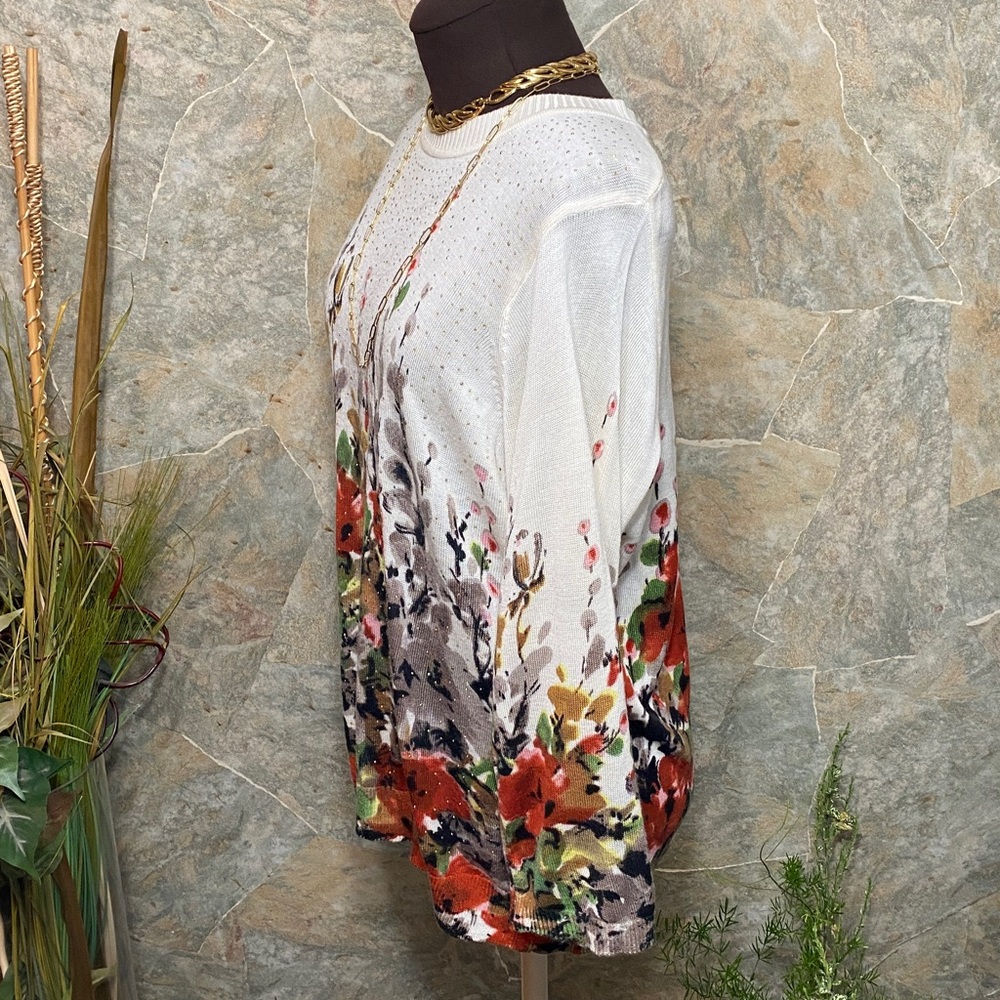 Rebecca Malone Floral shirt top blouse tunic sweater pull over chic xl knit - Picture 5 of 14